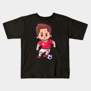 Cute Boy Playing Soccer Cartoon Kids T-Shirt